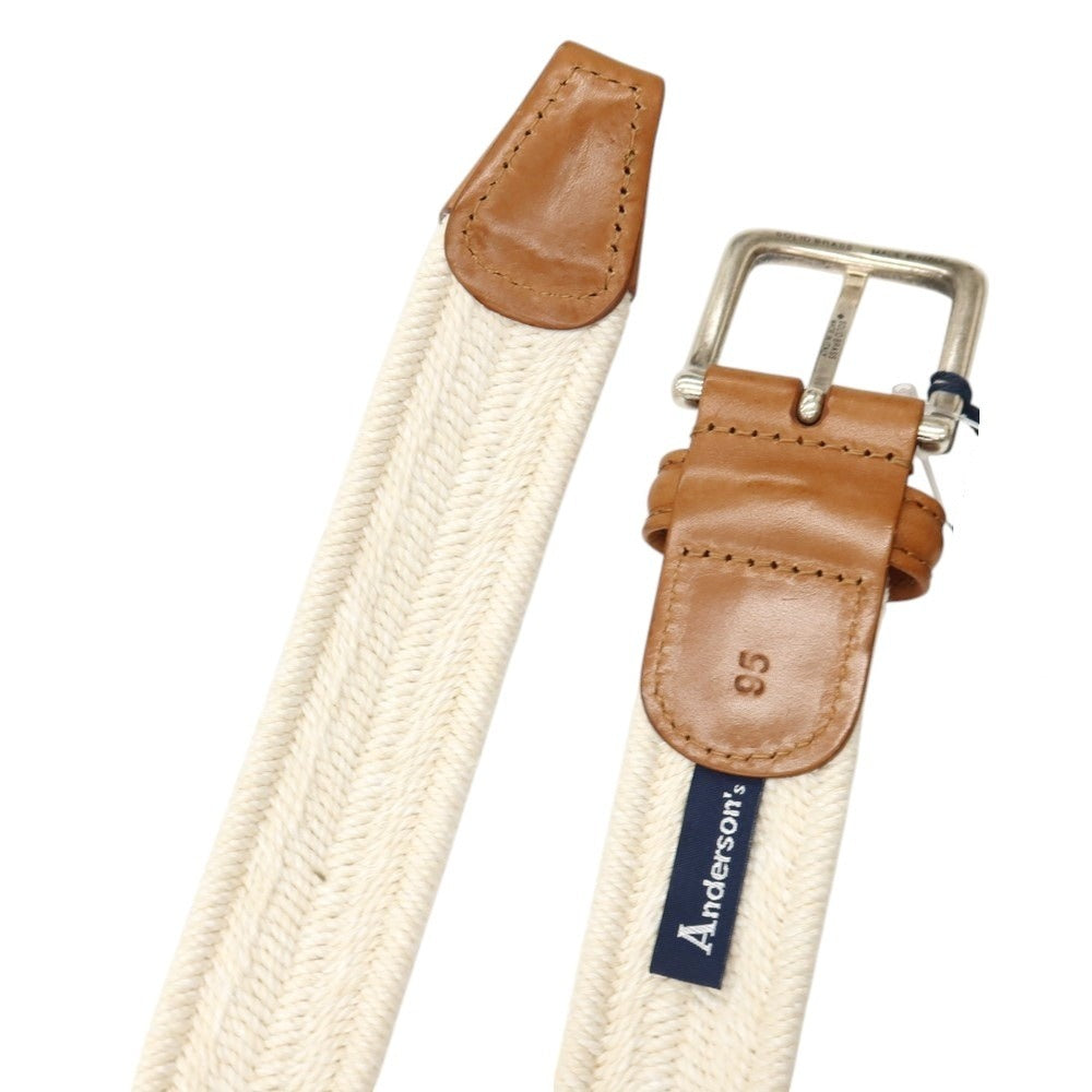 【新品】アンダーソンズ Andersons エラスティック ゴム メッシュベルト アイボリーxライトブラウン【サイズ95】【 状態ランクN 】【 メンズ 】