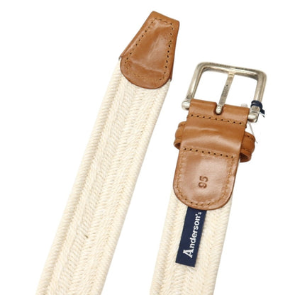 【新品】アンダーソンズ Andersons エラスティック ゴム メッシュベルト アイボリーxライトブラウン【サイズ95】【 状態ランクN 】【 メンズ 】