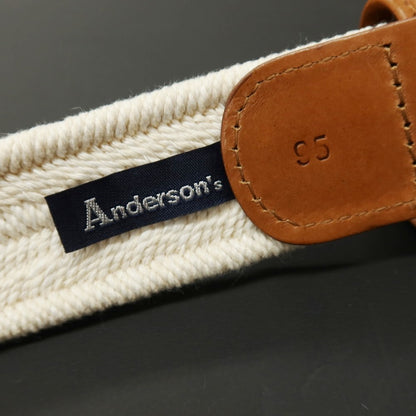 【新品】アンダーソンズ Andersons エラスティック ゴム メッシュベルト アイボリーxライトブラウン【サイズ95】【 状態ランクN 】【 メンズ 】