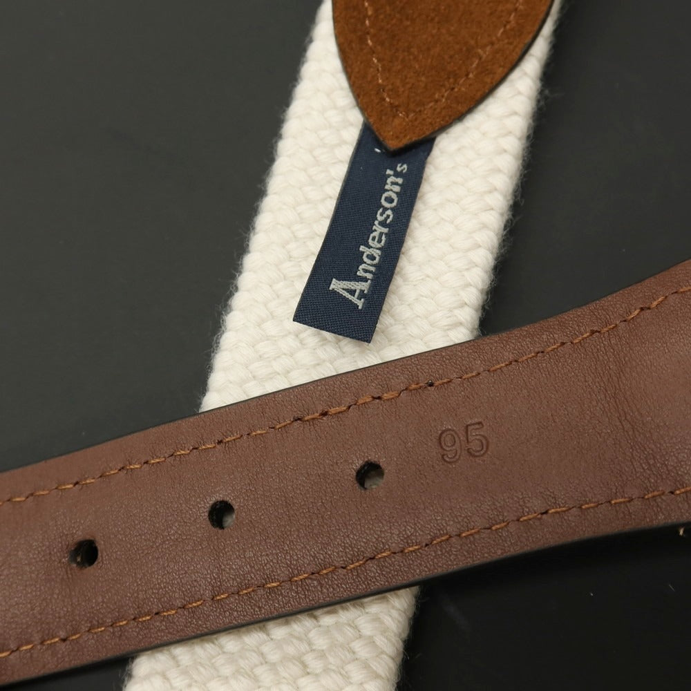 【新品】アンダーソンズ Andersons ウール系×スエードレザー エラスティック ゴム メッシュベルト アイボリーxブラウン【サイズ95】【 状態ランクN 】【 メンズ 】