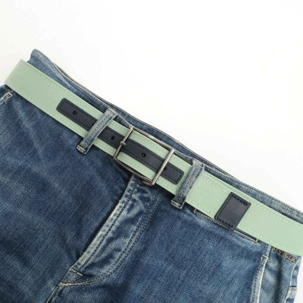 【新品】アンダーソンズ Andersons リバーシブル ナイロン×レザー コンビ ベルト ライトグリーンxネイビー【サイズ85】【 状態ランクN 】【 メンズ 】