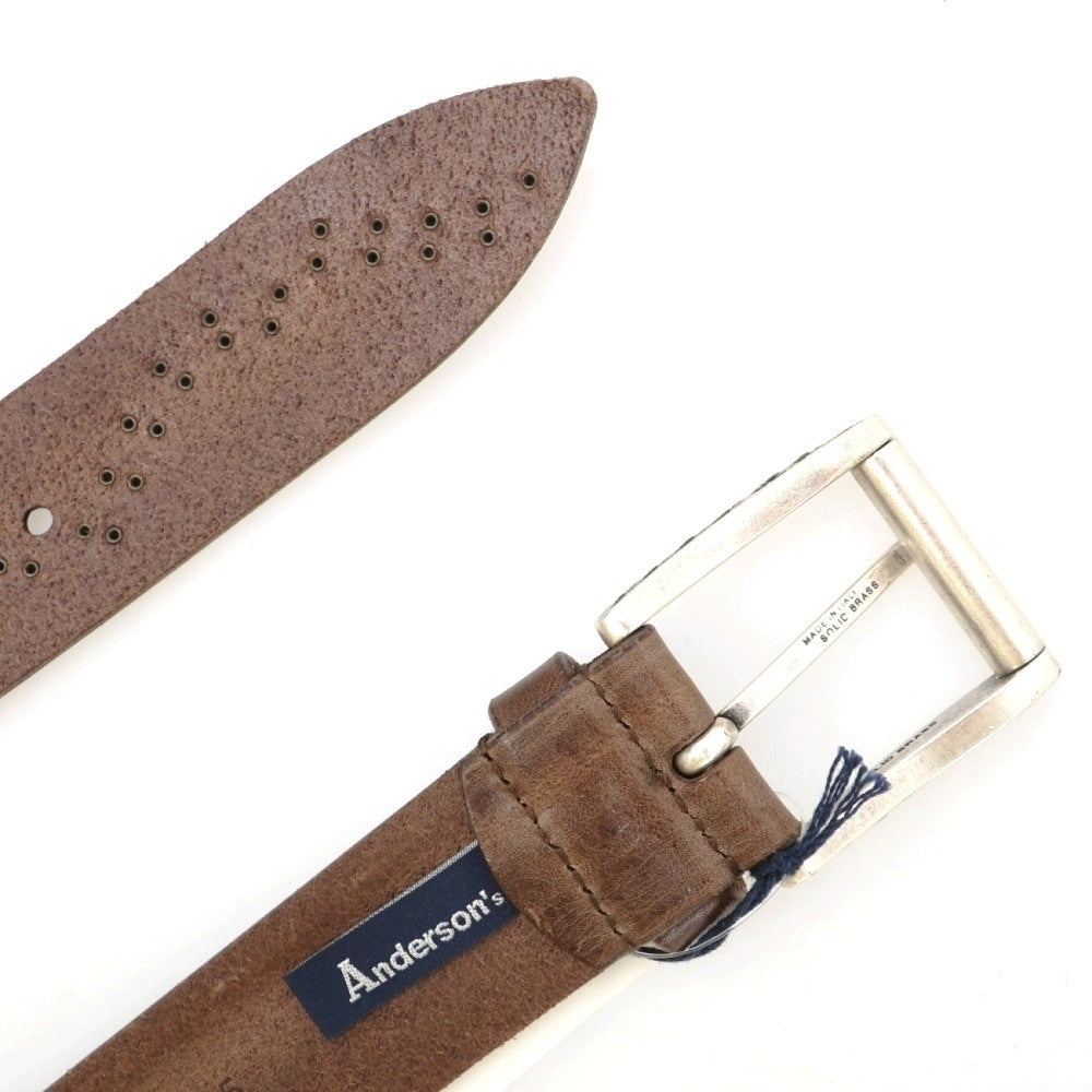 【新品アウトレット】アンダーソンズ Andersons スタッズ レザー カービング ベルト アッシュブラウン【サイズ95】【 状態ランクN- 】【 メンズ 】