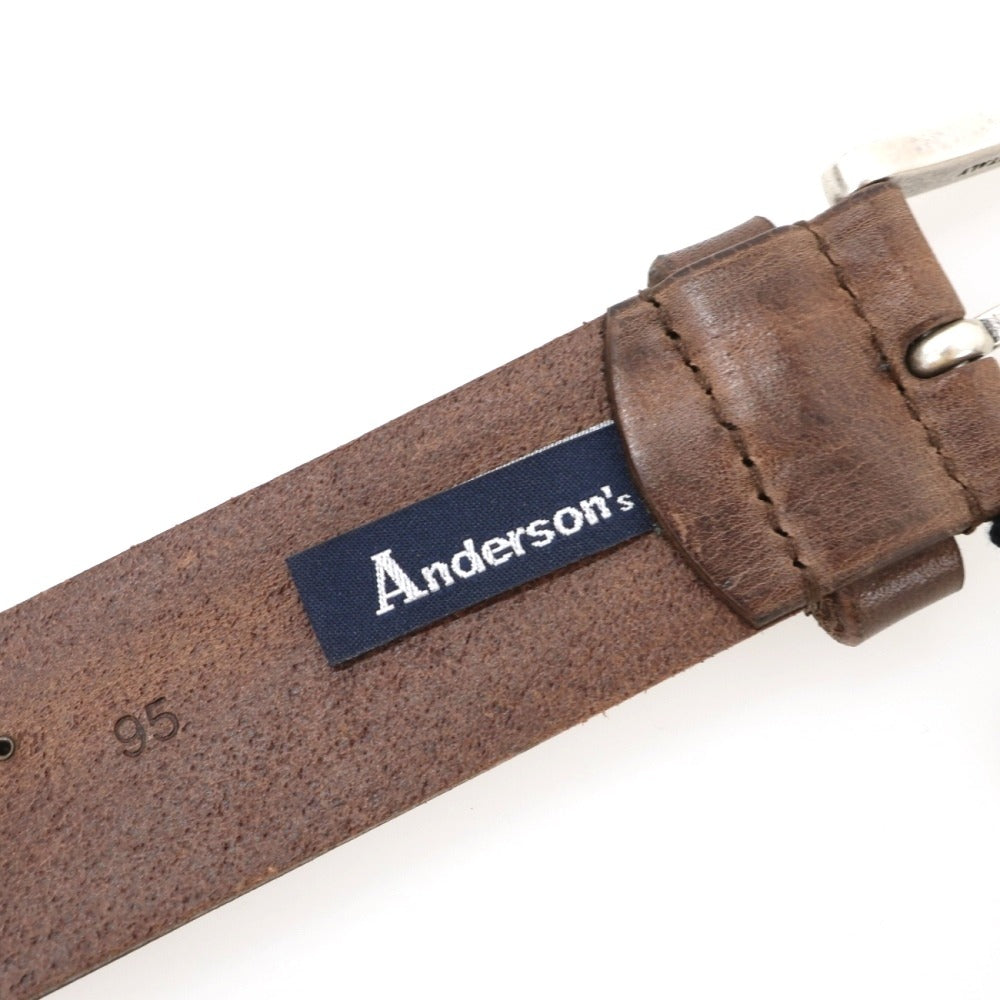 【新品アウトレット】アンダーソンズ Andersons スタッズ レザー カービング ベルト アッシュブラウン【サイズ95】【 状態ランクN- 】【 メンズ 】