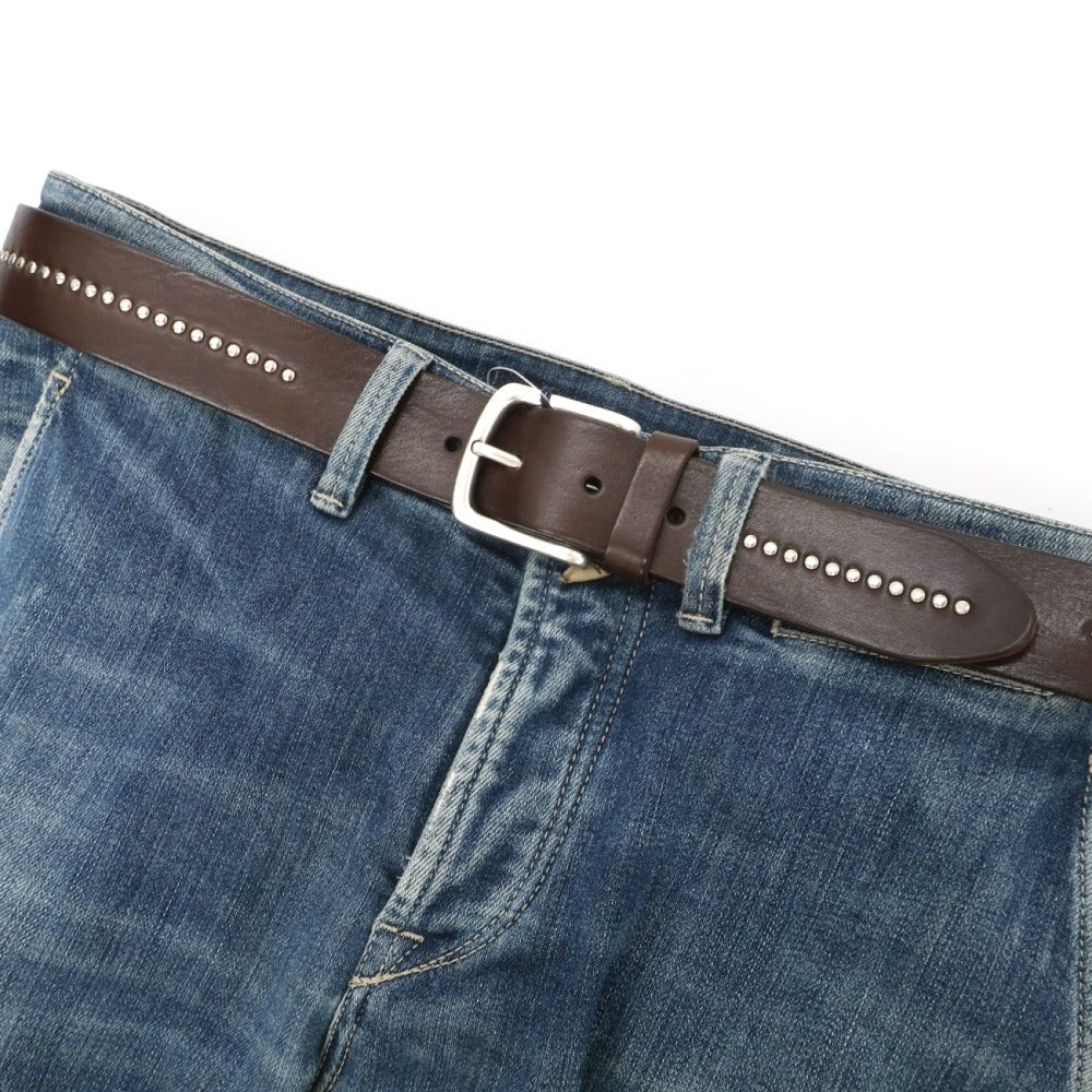 【新品】アンダーソンズ Andersons スタッズ レザー ベルト ダークブラウンxシルバー【サイズ95】【 状態ランクN 】【 メンズ 】