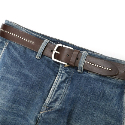 【新品】アンダーソンズ Andersons スタッズ レザー ベルト ダークブラウンxシルバー【サイズ95】【 状態ランクN 】【 メンズ 】