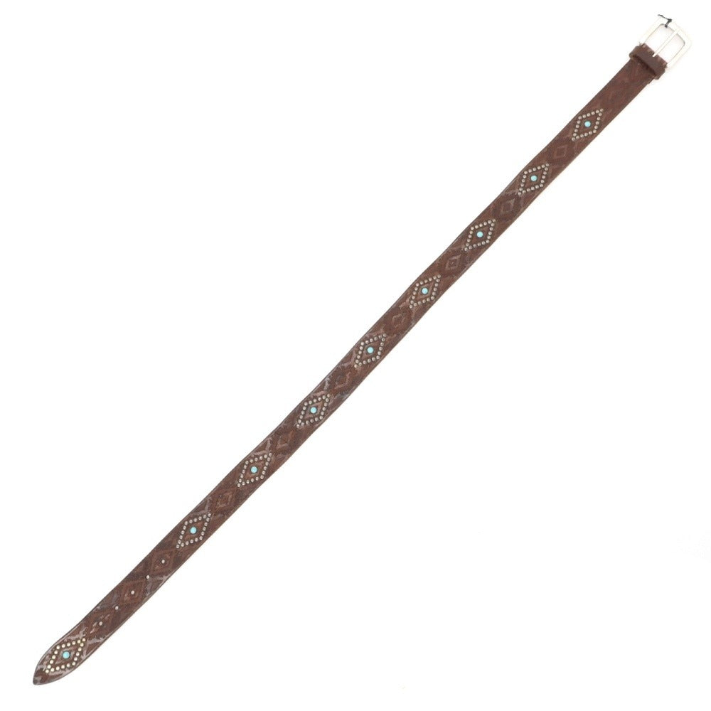 【新品】アンダーソンズ Andersons ターコイズ スタッズ レザー ベルト アッシュブラウン【サイズ95】【 状態ランクN 】【 メンズ 】