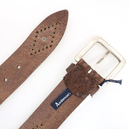 【新品】アンダーソンズ Andersons ターコイズ スタッズ レザー ベルト アッシュブラウン【サイズ95】【 状態ランクN 】【 メンズ 】