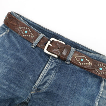 【新品】アンダーソンズ Andersons ターコイズ スタッズ レザー ベルト アッシュブラウン【サイズ95】【 状態ランクN 】【 メンズ 】