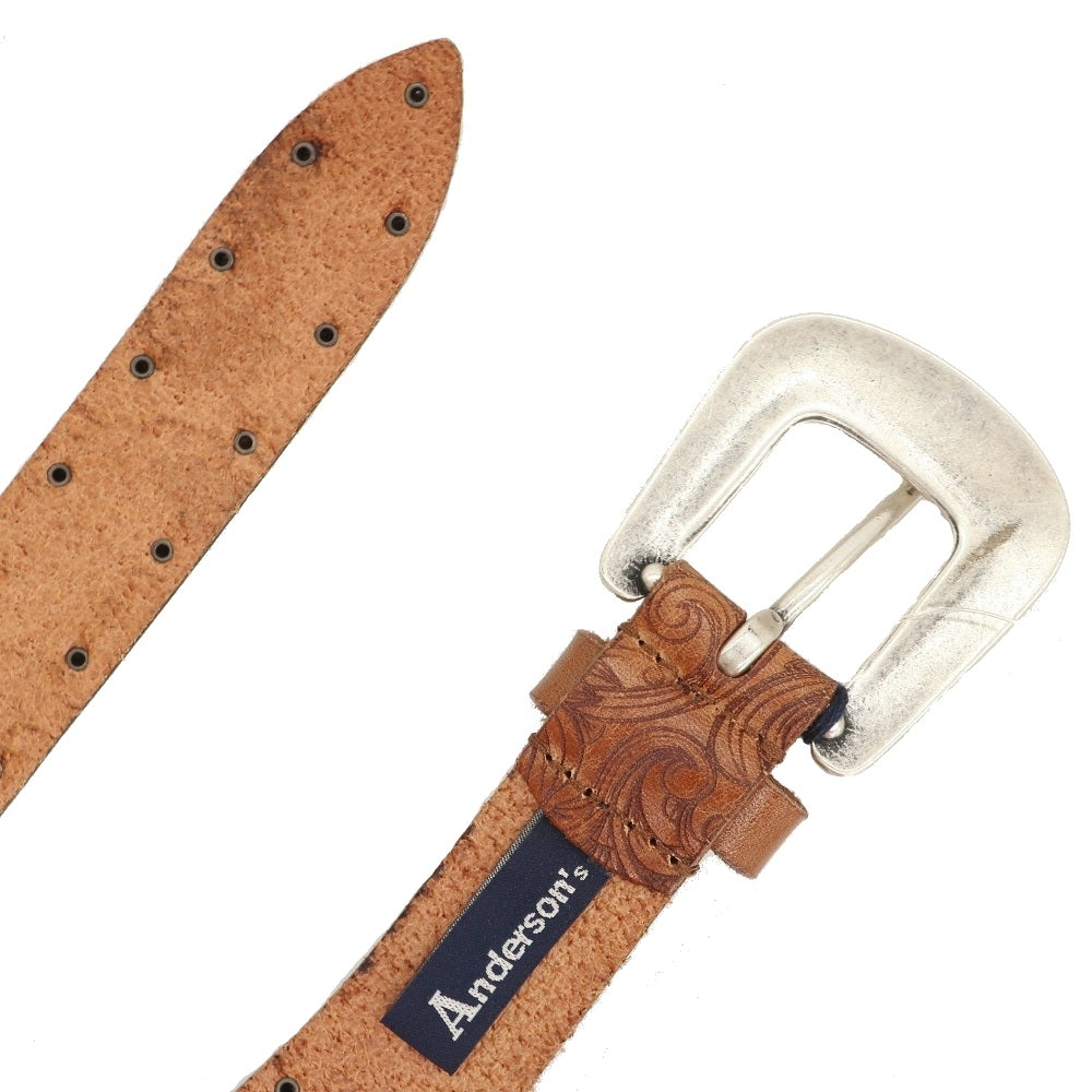 【新品】アンダーソンズ Andersons スタッズ レザー ウエスタン ベルト ライトブラウンxシルバー【サイズ95】【 状態ランクN 】【 メンズ 】