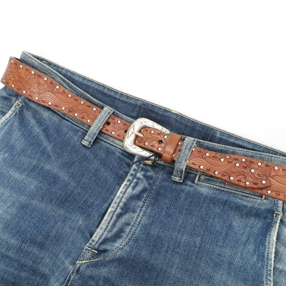 【新品】アンダーソンズ Andersons スタッズ レザー ウエスタン ベルト ライトブラウンxシルバー【サイズ95】【 状態ランクN 】【 メンズ 】