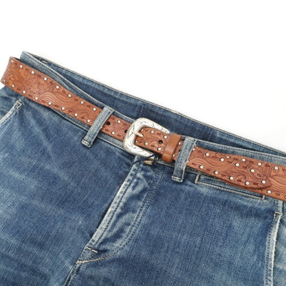 【新品】アンダーソンズ Andersons スタッズ レザー ウエスタン ベルト ライトブラウンxシルバー【サイズ95】【 状態ランクN 】【 メンズ 】