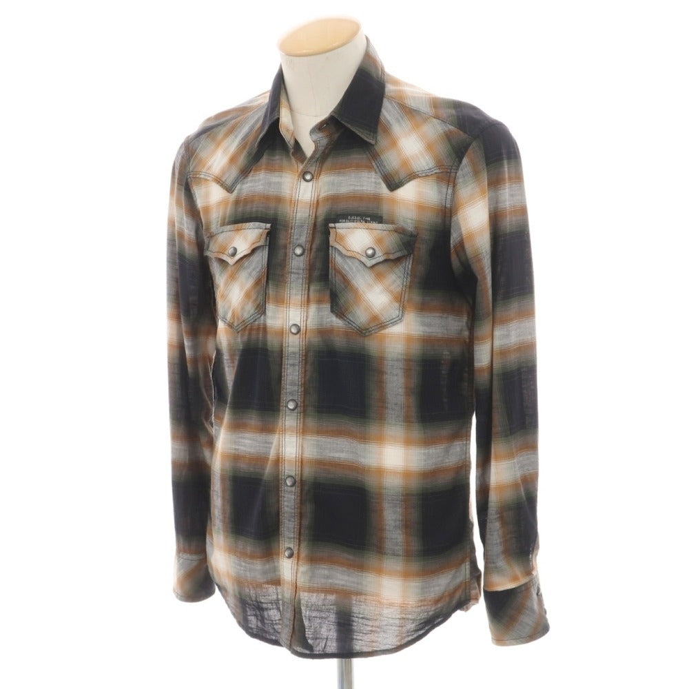 【中古】ディーゼル DIESEL コットン チェック ウエスタンシャツ ブラックxオレンジ【サイズS】【 状態ランクC 】【 メンズ 】