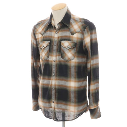 【中古】ディーゼル DIESEL コットン チェック ウエスタンシャツ ブラックxオレンジ【サイズS】【 状態ランクC 】【 メンズ 】
