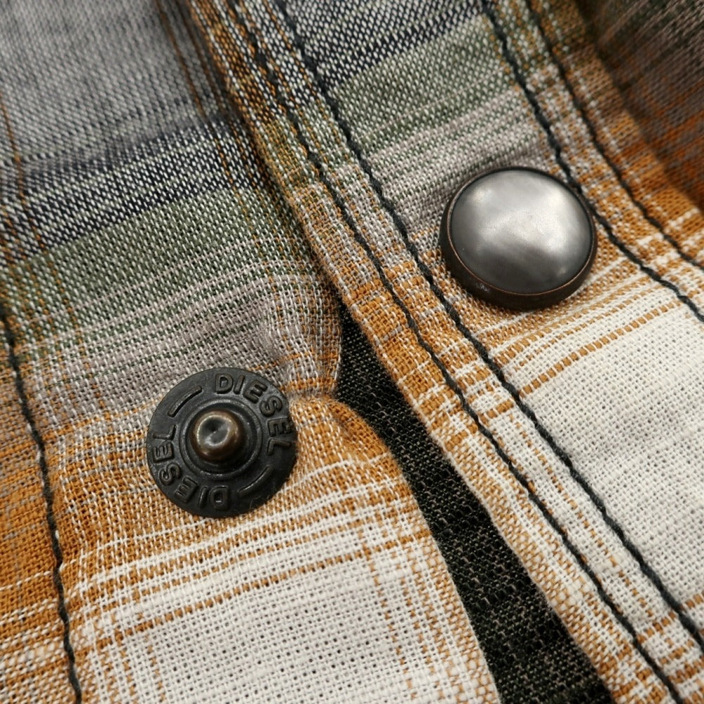 【中古】ディーゼル DIESEL コットン チェック ウエスタンシャツ ブラックxオレンジ【サイズS】【 状態ランクC 】【 メンズ 】