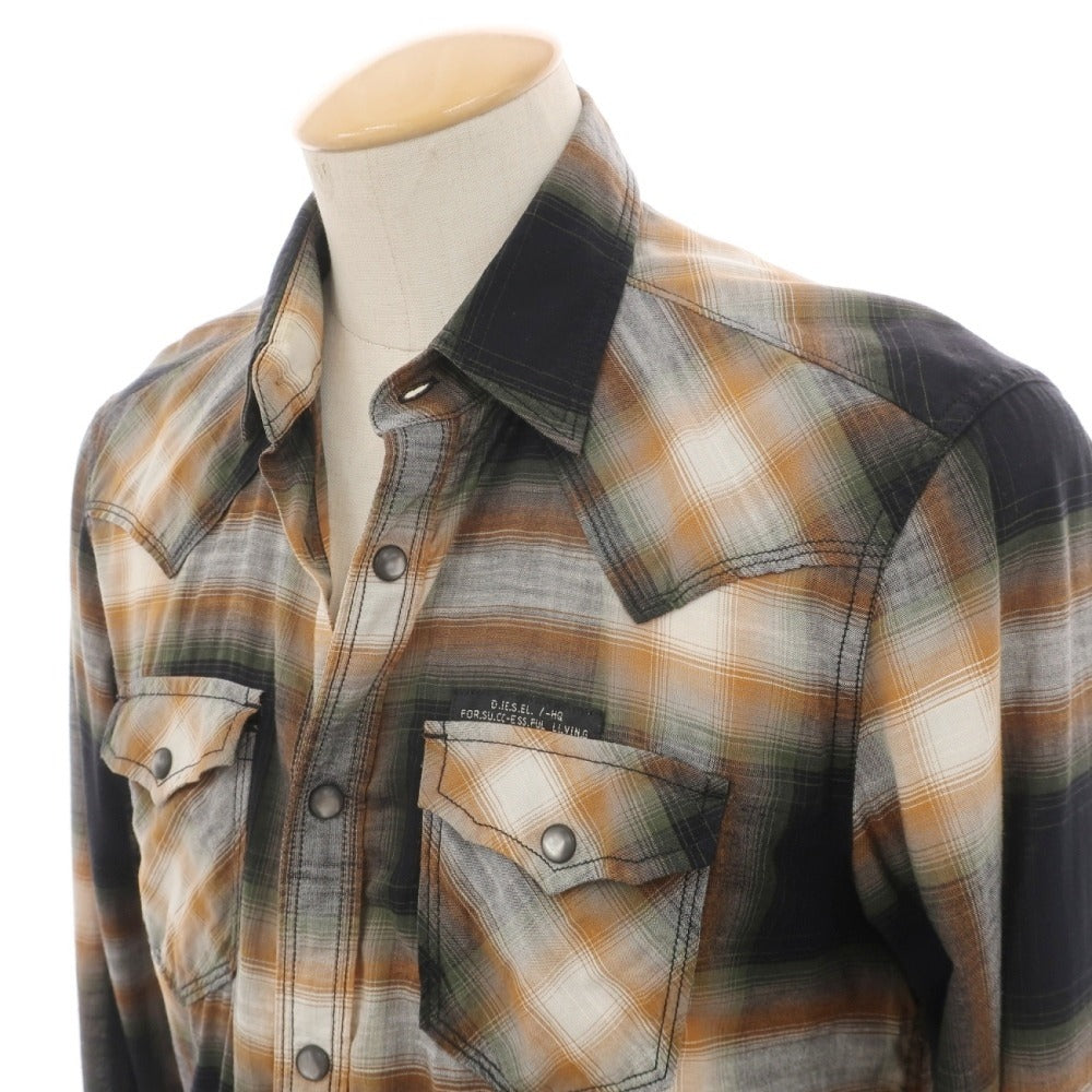 【中古】ディーゼル DIESEL コットン チェック ウエスタンシャツ ブラックxオレンジ【サイズS】【 状態ランクC 】【 メンズ 】