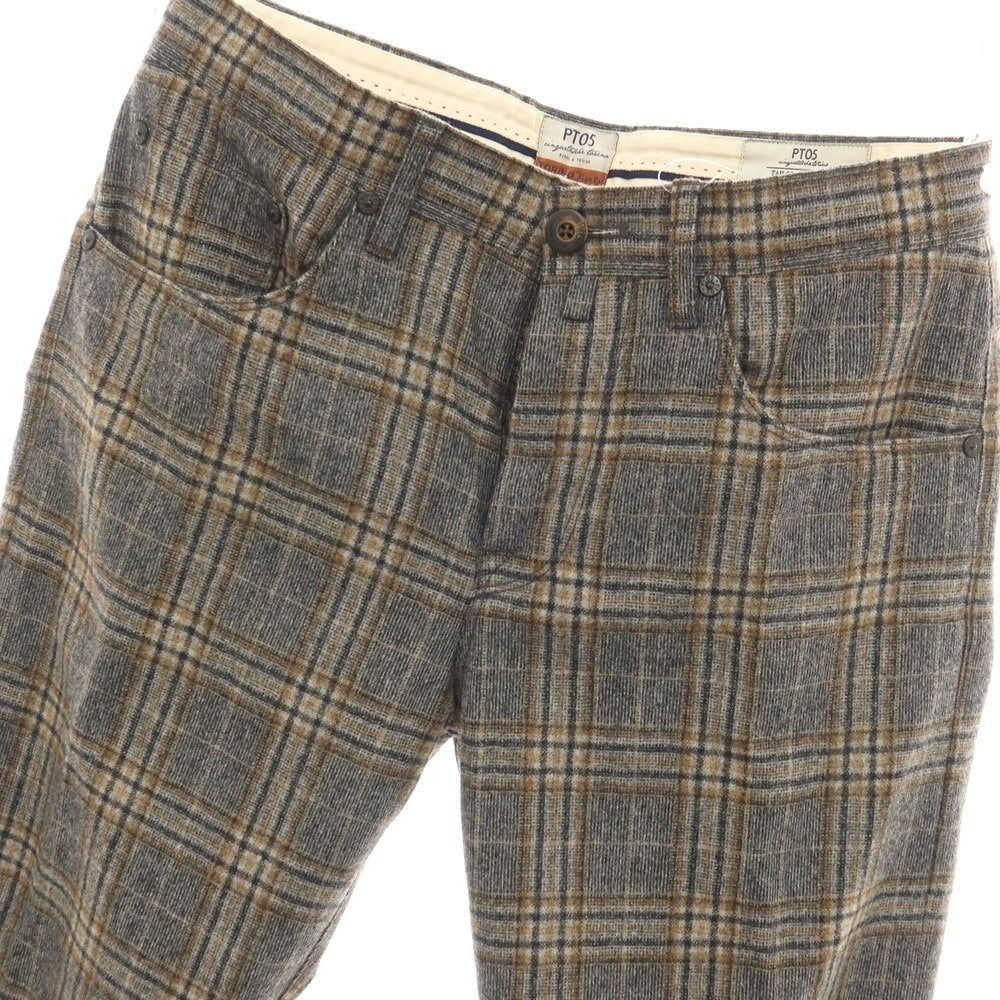 【中古】ピーティーゼロチンクエ PT05 ウールポリウレタン チェック 5ポケットパンツ グレーxブラウン【サイズ30】【 状態ランクB 】【 メンズ 】