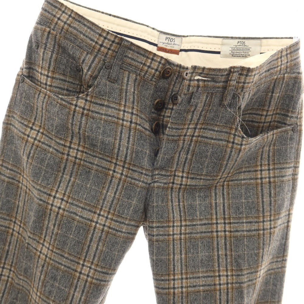 【中古】ピーティーゼロチンクエ PT05 ウールポリウレタン チェック 5ポケットパンツ グレーxブラウン【サイズ30】【 状態ランクB 】【 メンズ 】