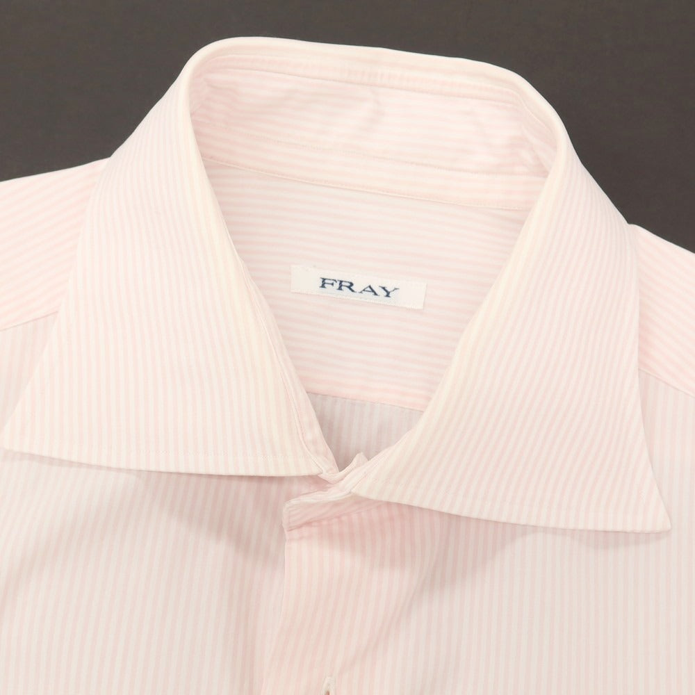 【中古】フライ FRAY コットン ストライプ ワイドカラー ドレスシャツ ホワイトxピンク【サイズ38】【 状態ランクC 】【 メンズ 】