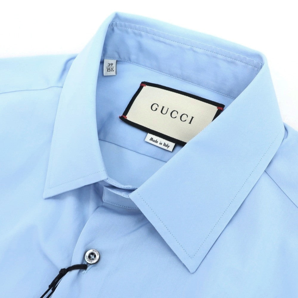 【中古】グッチ GUCCI コットン レギュラーカラー ブロード ダブルカフス ドレスシャツ ブルー【サイズ39】【 状態ランクA 】【 メンズ 】