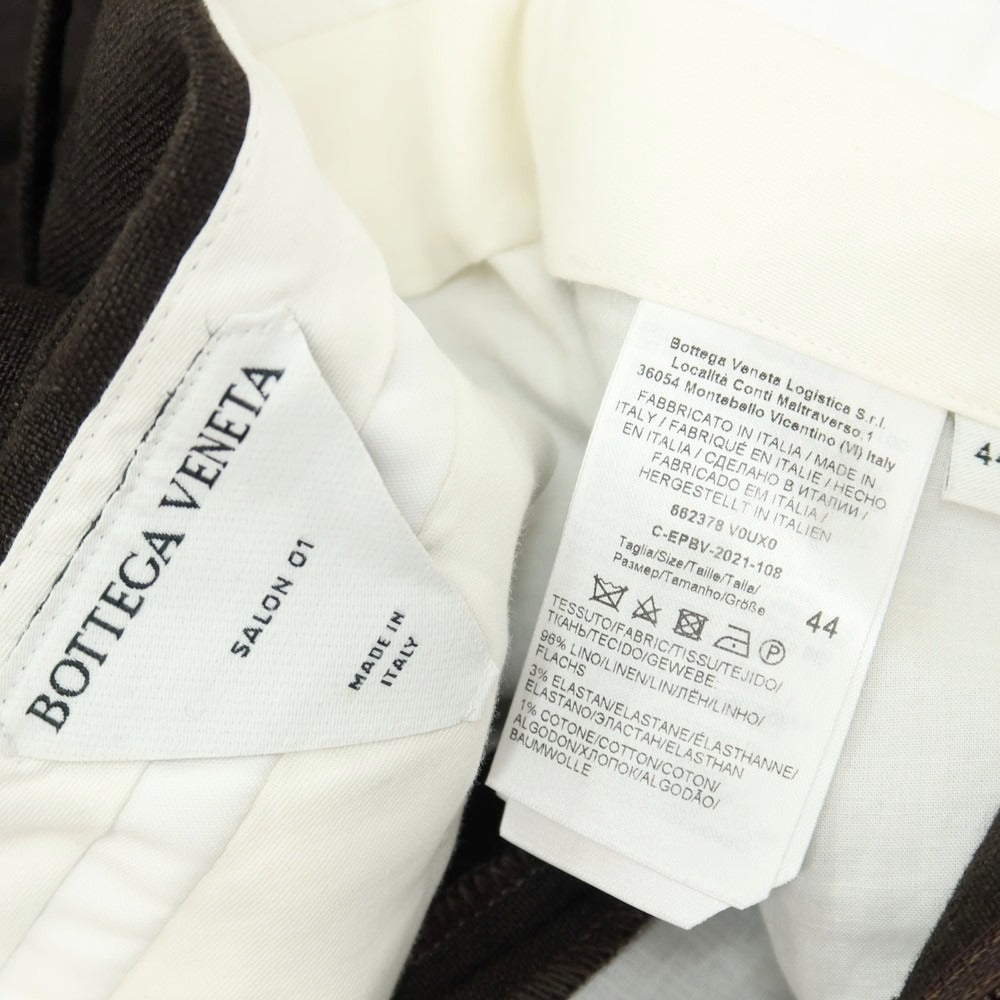 【中古】ボッテガヴェネタ BOTTEGAVENETA リネンポリウレタンコットン ワイドパンツ ダークブラウン【サイズ44】【 状態ランクB 】【 メンズ 】