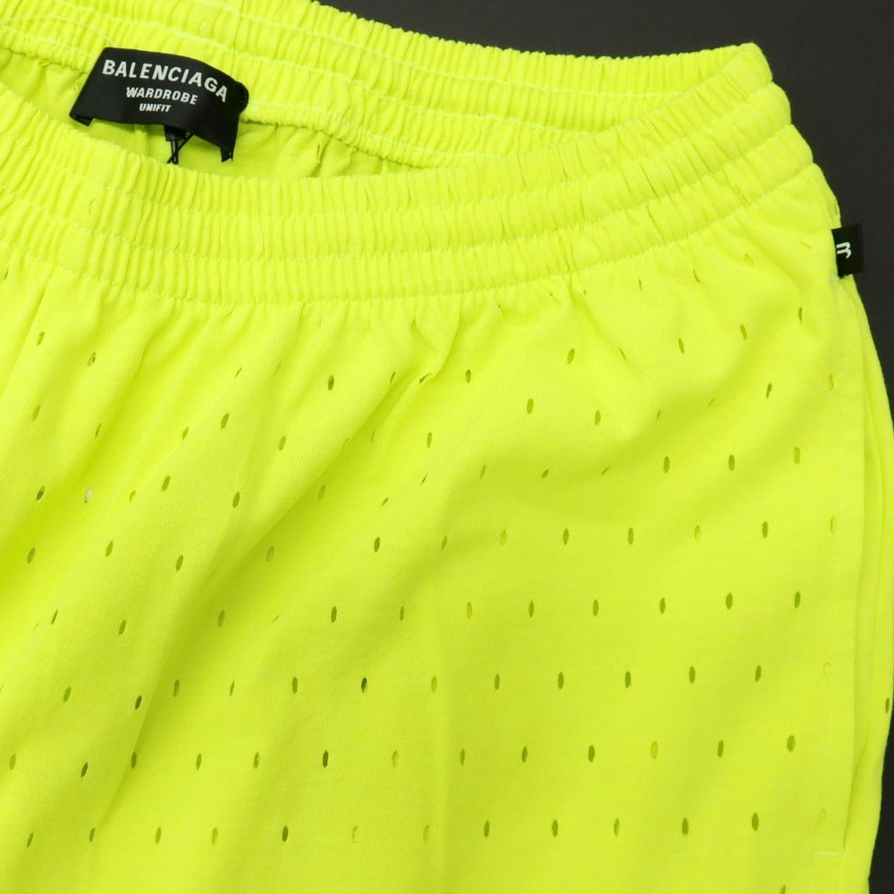 【中古】バレンシアガ BALENCIAGA WARDROBE コットンポリエステル パンチングメッシュ ショートパンツ ネオンイエロー【サイズS】【 状態ランクA 】【 メンズ 】
