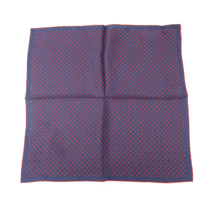 【中古】グッチ GUCCI シルク GGロゴ×クローバー×チェック プリント ポケットチーフ ネイビーxレッド【 状態ランクA 】【 メンズ 】
