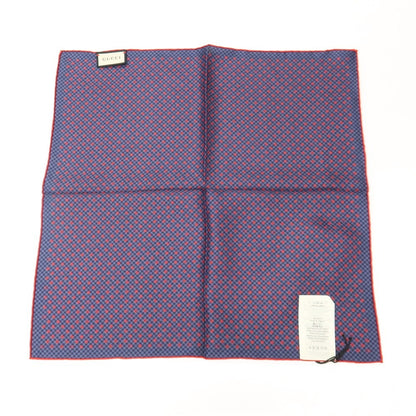 【中古】グッチ GUCCI シルク GGロゴ×クローバー×チェック プリント ポケットチーフ ネイビーxレッド【 状態ランクA 】【 メンズ 】