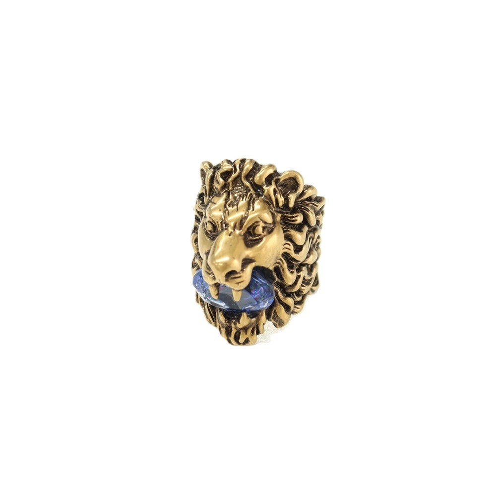 【中古】グッチ GUCCI ライオンヘッド リング・指輪 ゴールドxブルー【サイズ16（刻印記載）】【 状態ランクA 】【 メンズ 】