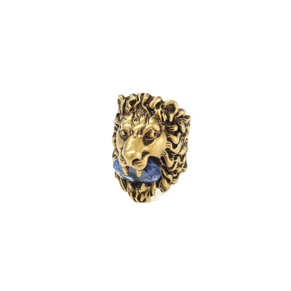 【中古】グッチ GUCCI ライオンヘッド リング・指輪 ゴールドxブルー【サイズ16（刻印記載）】【 状態ランクA 】【 メンズ 】