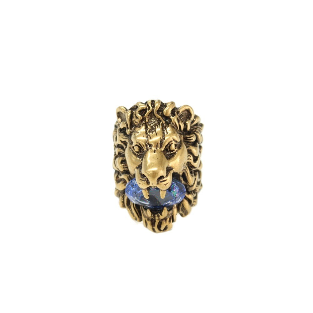 【中古】グッチ GUCCI ライオンヘッド リング・指輪 ゴールドxブルー【サイズ16（刻印記載）】【 状態ランクA 】【 メンズ 】