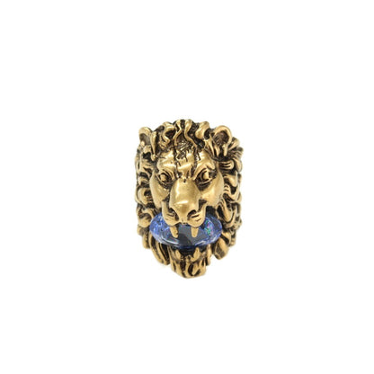 【中古】グッチ GUCCI ライオンヘッド リング・指輪 ゴールドxブルー【サイズ16（刻印記載）】【 状態ランクA 】【 メンズ 】