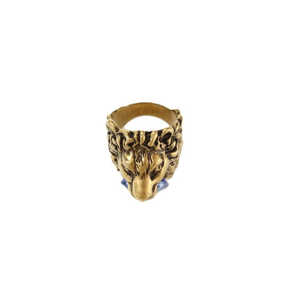【中古】グッチ GUCCI ライオンヘッド リング・指輪 ゴールドxブルー【サイズ16（刻印記載）】【 状態ランクA 】【 メンズ 】