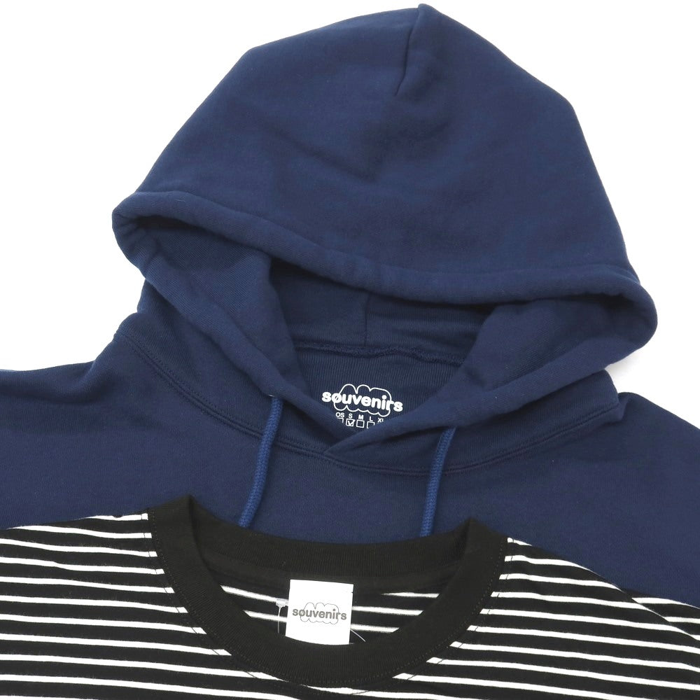 【中古】エアースーベニア AIR souvenirs プルオーバー パーカー ボーダー 半袖Tシャツ 2点セット ネイビー【サイズパーカーＳ/半袖TシャツM】【 状態ランクB 】【 ユニセックス 】