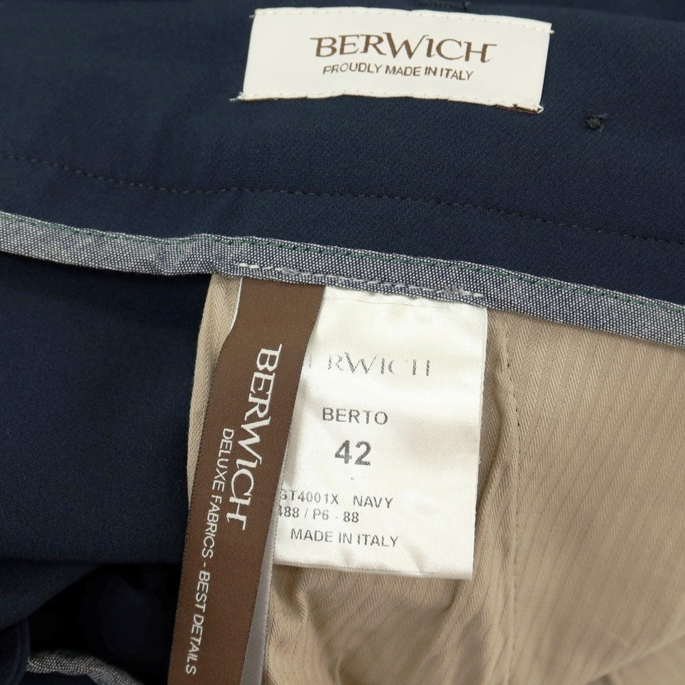 【中古】ベルウィッチ BERWICH BERTO ストレッチ ポリエステル イージー カジュアルスラックスパンツ ネイビー【サイズ42】【 状態ランクB 】【 メンズ 】