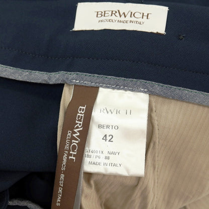 【中古】ベルウィッチ BERWICH BERTO ストレッチ ポリエステル イージー カジュアルスラックスパンツ ネイビー【サイズ42】【 状態ランクB 】【 メンズ 】