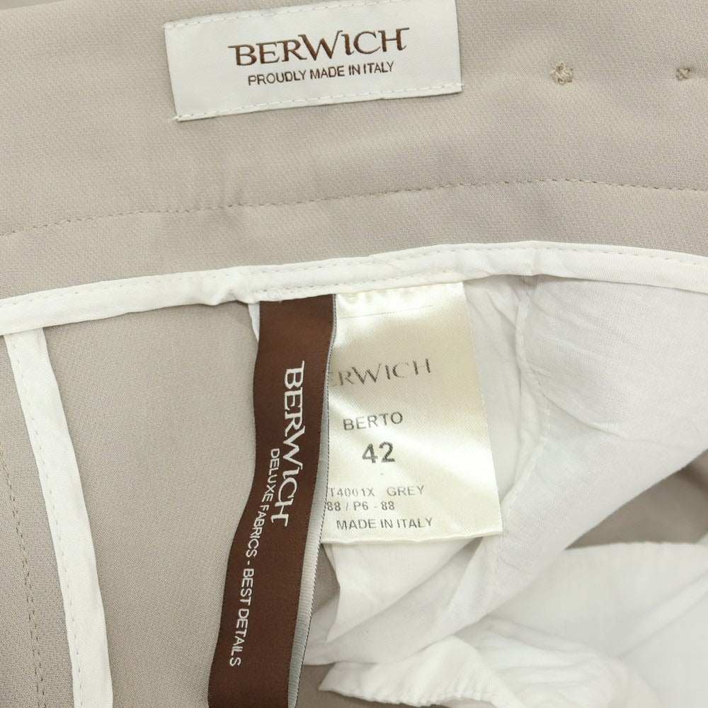 【中古】ベルウィッチ BERWICH BERTO ストレッチ ポリエステル イージー カジュアルスラックスパンツ グレージュ【サイズ42】【 状態ランクB 】【 メンズ 】
