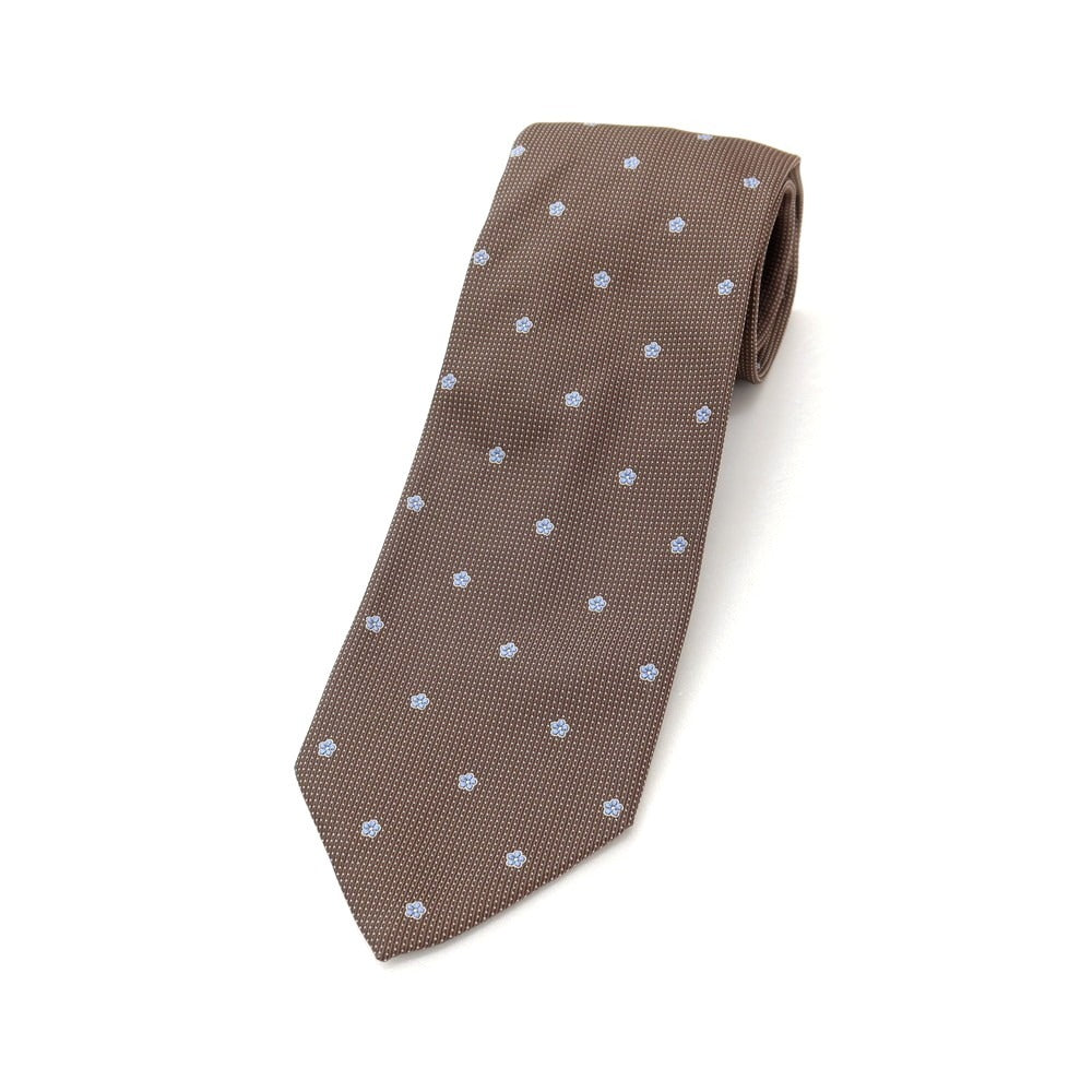 【中古】タイユアタイ TIE YOUR TIE シルク 花小紋柄ネクタイ ブラウンxライトブルー【 状態ランクC 】【 メンズ 】