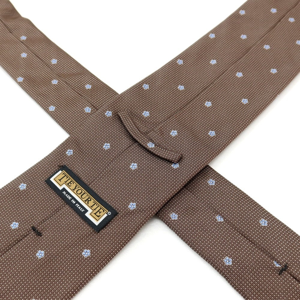 【中古】タイユアタイ TIE YOUR TIE シルク 花小紋柄ネクタイ ブラウンxライトブルー【 状態ランクC 】【 メンズ 】