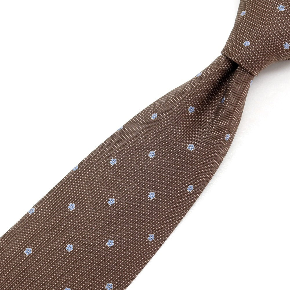 【中古】タイユアタイ TIE YOUR TIE シルク 花小紋柄ネクタイ ブラウンxライトブルー【 状態ランクC 】【 メンズ 】