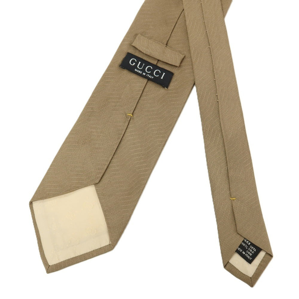 【中古】グッチ GUCCI シルク 無地ネクタイ カーキ【 状態ランクC 】【 メンズ 】