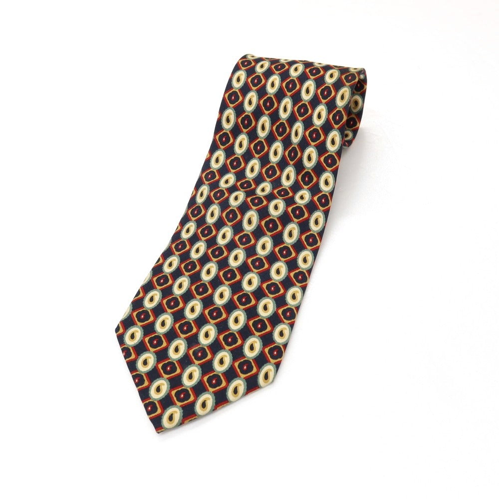 【中古】ポールスミス Paul Smith シルク プリント ネクタイ ネイビーxイエローオーカー【 状態ランクB 】【 メンズ 】