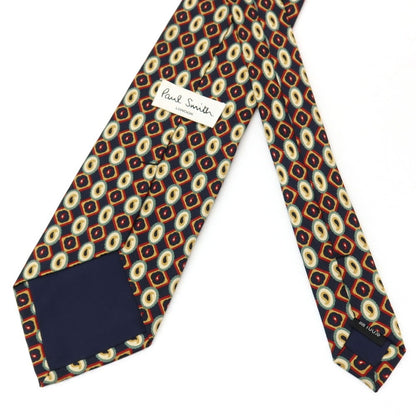 【中古】ポールスミス Paul Smith シルク プリント ネクタイ ネイビーxイエローオーカー【 状態ランクB 】【 メンズ 】
