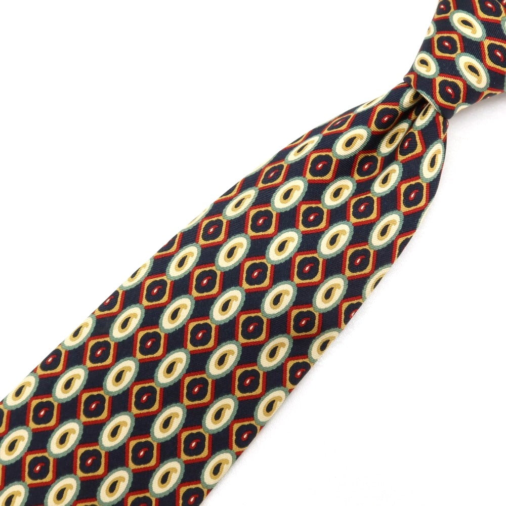 【中古】ポールスミス Paul Smith シルク プリント ネクタイ ネイビーxイエローオーカー【 状態ランクB 】【 メンズ 】