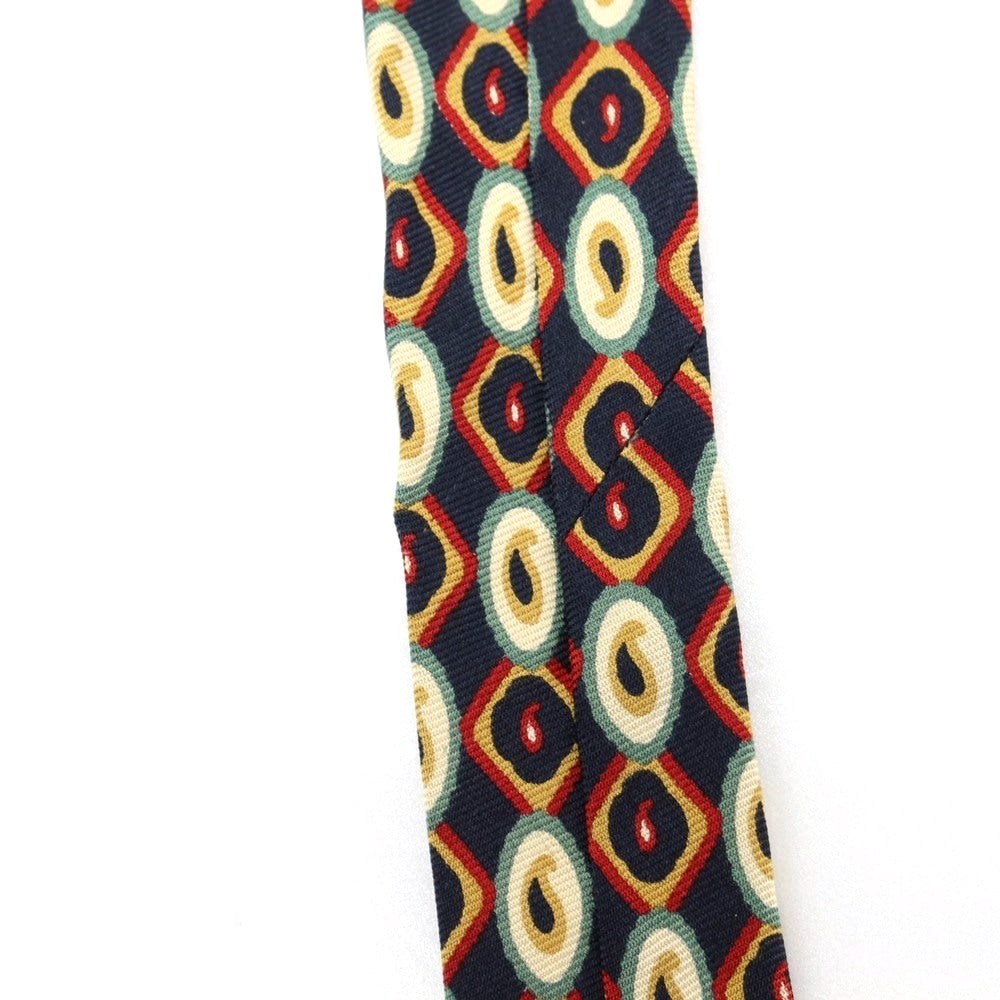 【中古】ポールスミス Paul Smith シルク プリント ネクタイ ネイビーxイエローオーカー【 状態ランクB 】【 メンズ 】