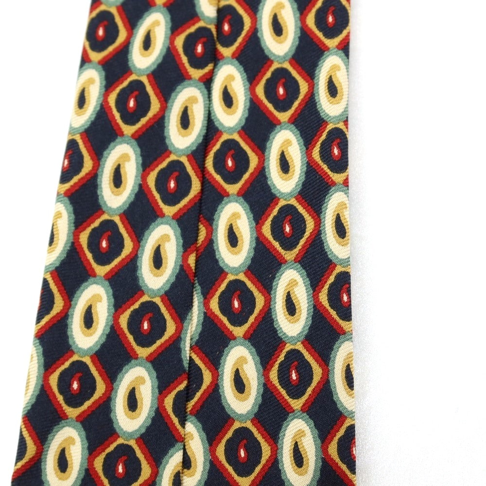 【中古】ポールスミス Paul Smith シルク プリント ネクタイ ネイビーxイエローオーカー【 状態ランクB 】【 メンズ 】