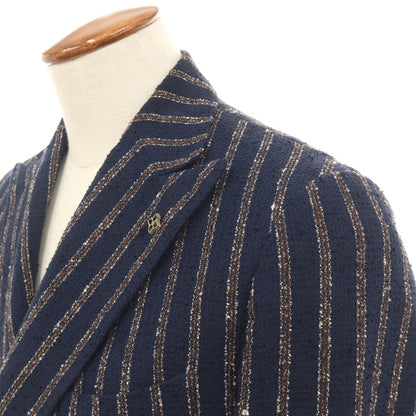 【中古】タリアトーレ TAGLIATORE コットンリネンナイロン ストライプ ダブル6B カジュアルジャケット ネイビーxダークブラウン【サイズ46】【 状態ランクC 】【 メンズ 】