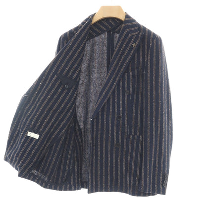 【中古】タリアトーレ TAGLIATORE コットンリネンナイロン ストライプ ダブル6B カジュアルジャケット ネイビーxダークブラウン【サイズ46】【 状態ランクC 】【 メンズ 】