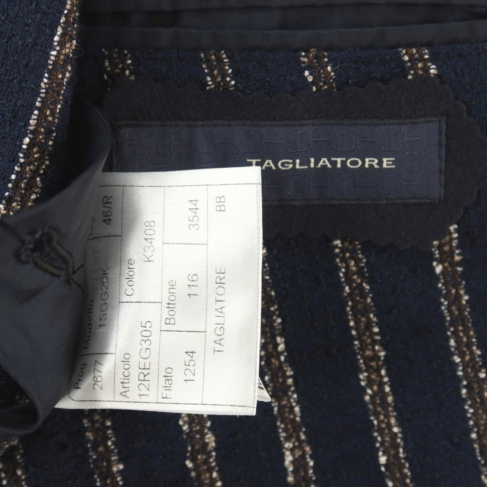 【中古】タリアトーレ TAGLIATORE コットンリネンナイロン ストライプ ダブル6B カジュアルジャケット ネイビーxダークブラウン【サイズ46】【 状態ランクC 】【 メンズ 】