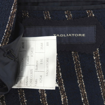 【中古】タリアトーレ TAGLIATORE コットンリネンナイロン ストライプ ダブル6B カジュアルジャケット ネイビーxダークブラウン【サイズ46】【 状態ランクC 】【 メンズ 】