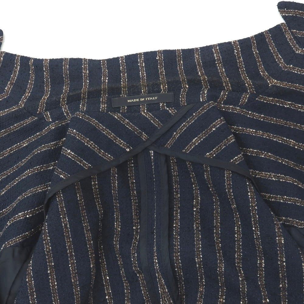 【中古】タリアトーレ TAGLIATORE コットンリネンナイロン ストライプ ダブル6B カジュアルジャケット ネイビーxダークブラウン【サイズ46】【 状態ランクC 】【 メンズ 】